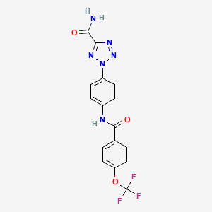 molecular formula C16H11F3N6O3 B2805823 2-(4-(4-(三氟甲氧基)苯甲酰胺)苯基)-2H-噻唑-5-羧酰胺 CAS No. 1396860-86-8