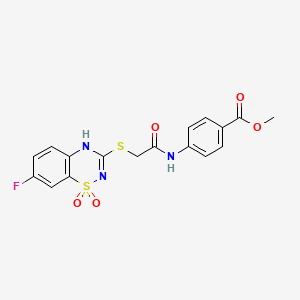 molecular formula C17H14FN3O5S2 B2805839 甲基4-(2-((7-氟-1,1-二氧代-4H-苯并[e][1,2,4]噻二嗪-3-基)硫基)乙酰氨基)苯甲酸酯 CAS No. 899976-70-6