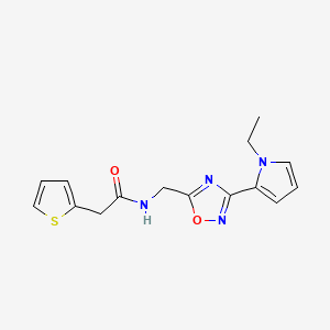 molecular formula C15H16N4O2S B2805841 N-((3-(1-ethyl-1H-pyrrol-2-yl)-1,2,4-oxadiazol-5-yl)methyl)-2-(thiophen-2-yl)acetamide CAS No. 2034347-69-6
