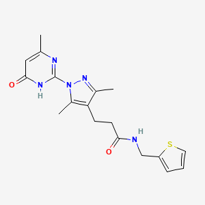 molecular formula C18H21N5O2S B2805893 3-(3,5-dimethyl-1-(4-methyl-6-oxo-1,6-dihydropyrimidin-2-yl)-1H-pyrazol-4-yl)-N-(thiophen-2-ylmethyl)propanamide CAS No. 1172236-42-8