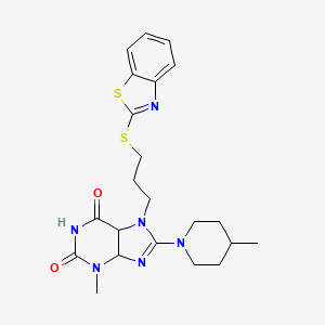 molecular formula C22H26N6O2S2 B2805916 7-[3-(1,3-benzothiazol-2-ylsulfanyl)propyl]-3-methyl-8-(4-methylpiperidin-1-yl)-2,3,6,7-tetrahydro-1H-purine-2,6-dione CAS No. 674296-51-6