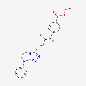molecular formula C21H21N5O3S B2805932 ethyl 4-({[(7-phenyl-6,7-dihydro-5H-imidazo[2,1-c][1,2,4]triazol-3-yl)thio]acetyl}amino)benzoate CAS No. 923233-30-1