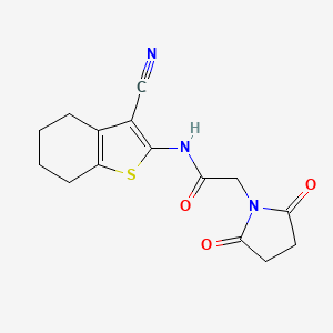 molecular formula C15H15N3O3S B2805934 N-(3-cyano-4,5,6,7-tetrahydro-1-benzothiophen-2-yl)-2-(2,5-dioxopyrrolidin-1-yl)acetamide CAS No. 296799-48-9