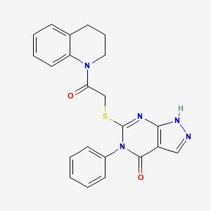 molecular formula C22H19N5O2S B2805936 6-{[2-(3,4-dihydroquinolin-1(2H)-yl)-2-oxoethyl]thio}-5-phenyl-1,5-dihydro-4H-pyrazolo[3,4-d]pyrimidin-4-one CAS No. 309943-44-0