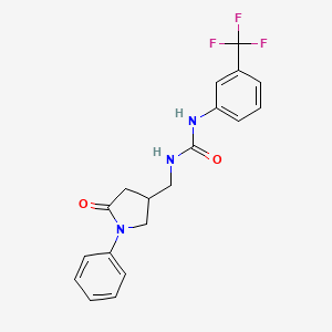 molecular formula C19H18F3N3O2 B2805943 1-((5-Oxo-1-phenylpyrrolidin-3-yl)methyl)-3-(3-(trifluoromethyl)phenyl)urea CAS No. 955236-11-0