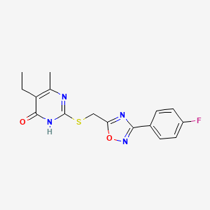 molecular formula C16H15FN4O2S B2805952 5-Ethyl-2-({[3-(4-fluorophenyl)-1,2,4-oxadiazol-5-yl]methyl}sulfanyl)-6-methyl-4-pyrimidinol CAS No. 1226438-07-8