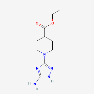 molecular formula C10H17N5O2 B2805955 NC1=Nnc(=N1)N1ccc(CC1)C(=O)occ CAS No. 1799550-58-5