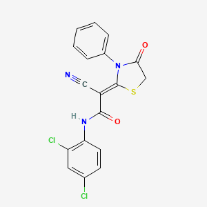 molecular formula C18H11Cl2N3O2S B2805983 2-cyano-N-(2,4-dichlorophenyl)-2-(4-oxo-3-phenyl-1,3-thiazolidin-2-ylidene)acetamide CAS No. 924872-99-1