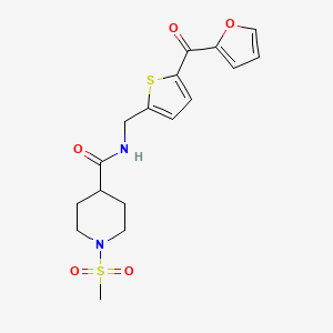 molecular formula C17H20N2O5S2 B2805986 N-((5-(furan-2-carbonyl)thiophen-2-yl)methyl)-1-(methylsulfonyl)piperidine-4-carboxamide CAS No. 1797069-50-1