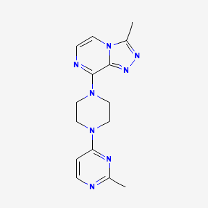 molecular formula C15H18N8 B2805997 2-Methyl-4-(4-{3-methyl-[1,2,4]triazolo[4,3-a]pyrazin-8-yl}piperazin-1-yl)pyrimidine CAS No. 2034310-39-7