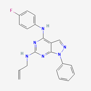 molecular formula C20H17FN6 B2806001 (4-氟苯基)[1-苯基-6-(丙-2-烯基氨基)吡唑并[4,5-e]嘧啶-4-基]胺 CAS No. 946217-89-6