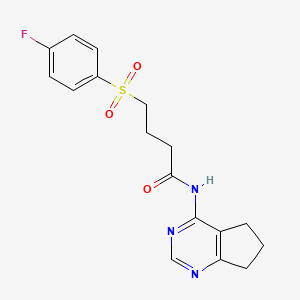 molecular formula C17H18FN3O3S B2806015 N-(6,7-二氢-5H-环戊二氮并[d]嘧啶-4-基)-4-((4-氟苯基)磺酰)丁酰胺 CAS No. 946356-99-6