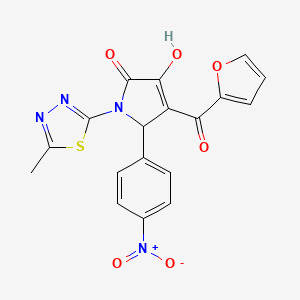 molecular formula C18H12N4O6S B2806019 4-(furan-2-carbonyl)-3-hydroxy-1-(5-methyl-1,3,4-thiadiazol-2-yl)-5-(4-nitrophenyl)-1H-pyrrol-2(5H)-one CAS No. 371117-78-1