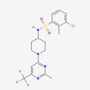 molecular formula C18H20ClF3N4O2S B2806022 3-chloro-2-methyl-N-(1-(2-methyl-6-(trifluoromethyl)pyrimidin-4-yl)piperidin-4-yl)benzenesulfonamide CAS No. 2034260-59-6
