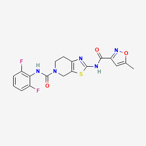 molecular formula C18H15F2N5O3S B2806032 N-(5-((2,6-二氟苯基)羰基)-4,5,6,7-四氢噻唑并[5,4-c]吡啶-2-基)-5-甲基异噁唑-3-羧酰胺 CAS No. 1396808-65-3