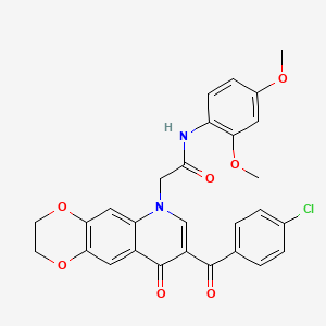 molecular formula C28H23ClN2O7 B2806045 2-[8-(4-chlorobenzoyl)-9-oxo-2,3-dihydro-[1,4]dioxino[2,3-g]quinolin-6-yl]-N-(2,4-dimethoxyphenyl)acetamide CAS No. 866342-05-4