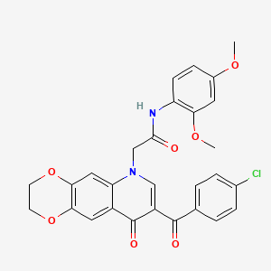 molecular formula C28H23ClN2O7 B2806045 2-[8-(4-氯苯甲酰)-9-氧代-2,3-二氢-[1,4]二氧杂环[2,3-g]喹啉-6-基]-N-(2,4-二甲氧基苯基)乙酰胺 CAS No. 866342-05-4