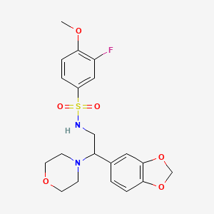 molecular formula C20H23FN2O6S B2806048 N-(2-(苯并[d][1,3]二噁杂环-5-基)-2-吗啉基乙基)-3-氟-4-甲氧基苯基磺酰胺 CAS No. 887219-17-2