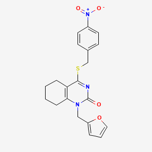 molecular formula C20H19N3O4S B2806071 1-(呋喃-2-基甲基)-4-((4-硝基苄硫)硫)-5,6,7,8-四氢喹唑啉-2(1H)-酮 CAS No. 899731-04-5