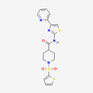 molecular formula C18H18N4O3S3 B2806124 N-(4-(pyridin-2-yl)thiazol-2-yl)-1-(thiophen-2-ylsulfonyl)piperidine-4-carboxamide CAS No. 900001-08-3