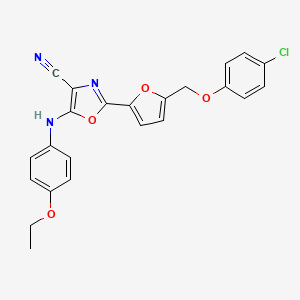molecular formula C23H18ClN3O4 B2806130 2-(5-((4-Chlorophenoxy)methyl)furan-2-yl)-5-((4-ethoxyphenyl)amino)oxazole-4-carbonitrile CAS No. 931317-82-7