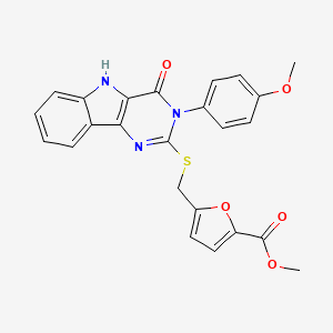 molecular formula C24H19N3O5S B2806133 methyl 5-(((3-(4-methoxyphenyl)-4-oxo-4,5-dihydro-3H-pyrimido[5,4-b]indol-2-yl)thio)methyl)furan-2-carboxylate CAS No. 536707-92-3