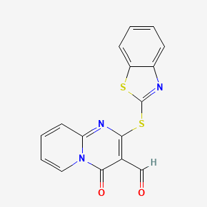 molecular formula C16H9N3O2S2 B2806148 2-(1,3-benzothiazol-2-ylsulfanyl)-4-oxo-4H-pyrido[1,2-a]pyrimidine-3-carbaldehyde CAS No. 405924-32-5