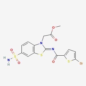 molecular formula C15H12BrN3O5S3 B2806172 (Z)-甲基 2-(2-((5-溴噻吩-2-甲酰)亚胺)-6-磺酰氨基苯并[d]噻唑-3(2H)-基)乙酸乙酯 CAS No. 865198-81-8