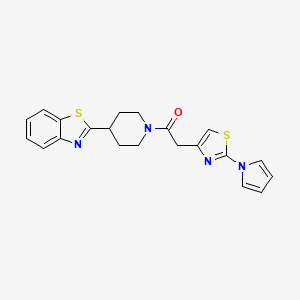 molecular formula C21H20N4OS2 B2806174 2-(2-(1H-pyrrol-1-yl)thiazol-4-yl)-1-(4-(benzo[d]thiazol-2-yl)piperidin-1-yl)ethanone CAS No. 1172272-36-4