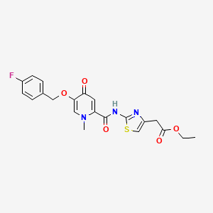 molecular formula C21H20FN3O5S B2806176 Ethyl 2-(2-(5-((4-fluorobenzyl)oxy)-1-methyl-4-oxo-1,4-dihydropyridine-2-carboxamido)thiazol-4-yl)acetate CAS No. 1021249-65-9