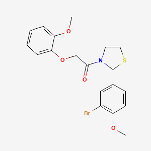 molecular formula C19H20BrNO4S B2806178 1-(2-(3-Bromo-4-methoxyphenyl)thiazolidin-3-yl)-2-(2-methoxyphenoxy)ethanone CAS No. 2034286-71-8
