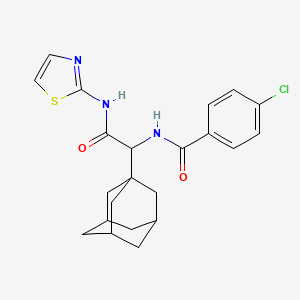 molecular formula C22H24ClN3O2S B2806191 2-孔雀石-2-基-2-[(4-氯苯基)甲酰氨基]-N-(1,3-噻唑-2-基)乙酰胺 CAS No. 1022922-49-1