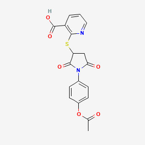molecular formula C18H14N2O6S B2806202 2-((1-(4-Acetoxyphenyl)-2,5-dioxopyrrolidin-3-yl)thio)nicotinic acid CAS No. 448198-57-0