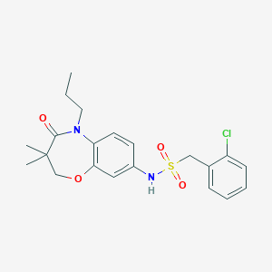 molecular formula C21H25ClN2O4S B2806203 1-(2-chlorophenyl)-N-(3,3-dimethyl-4-oxo-5-propyl-2,3,4,5-tetrahydrobenzo[b][1,4]oxazepin-8-yl)methanesulfonamide CAS No. 921992-82-7