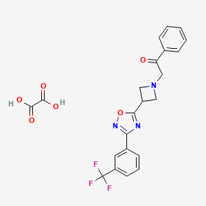 molecular formula C22H18F3N3O6 B2806204 1-Phenyl-2-(3-(3-(3-(trifluoromethyl)phenyl)-1,2,4-oxadiazol-5-yl)azetidin-1-yl)ethanone oxalate CAS No. 1428355-43-4