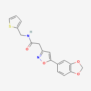 molecular formula C17H14N2O4S B2806226 2-(5-(benzo[d][1,3]dioxol-5-yl)isoxazol-3-yl)-N-(thiophen-2-ylmethyl)acetamide CAS No. 1105206-07-2