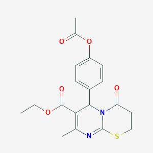 molecular formula C19H20N2O5S B2806229 ethyl 6-[4-(acetyloxy)phenyl]-8-methyl-4-oxo-3,4-dihydro-2H,6H-pyrimido[2,1-b][1,3]thiazine-7-carboxylate CAS No. 324543-20-6