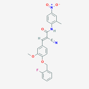 molecular formula C25H20FN3O5 B2806244 (E)-2-cyano-3-[4-[(2-fluorophenyl)methoxy]-3-methoxyphenyl]-N-(2-methyl-4-nitrophenyl)prop-2-enamide CAS No. 380562-24-3