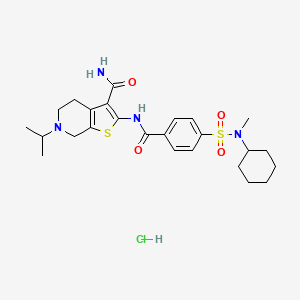 molecular formula C25H35ClN4O4S2 B2806252 2-(4-(N-cyclohexyl-N-methylsulfamoyl)benzamido)-6-isopropyl-4,5,6,7-tetrahydrothieno[2,3-c]pyridine-3-carboxamide hydrochloride CAS No. 1216929-98-4
