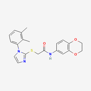 molecular formula C21H21N3O3S B2806263 N-(2,3-dihydrobenzo[b][1,4]dioxin-6-yl)-2-((1-(2,3-dimethylphenyl)-1H-imidazol-2-yl)thio)acetamide CAS No. 851131-58-3