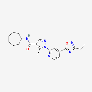 molecular formula C21H26N6O2 B2806267 N~4~-cycloheptyl-1-[4-(3-ethyl-1,2,4-oxadiazol-5-yl)-2-pyridyl]-5-methyl-1H-pyrazole-4-carboxamide CAS No. 1251631-57-8
