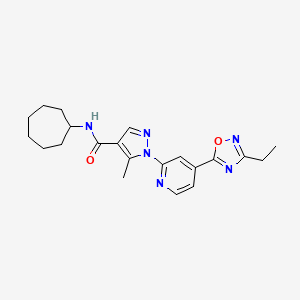 molecular formula C21H26N6O2 B2806267 N~4~-环庚基-1-[4-(3-乙基-1,2,4-噁二唑-5-基)-2-吡啶基]-5-甲基-1H-嘧啶-4-甲酸酰胺 CAS No. 1251631-57-8