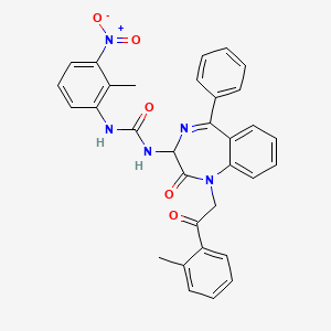 N-(2,5-diaza-2-(2-(2-methylphenyl)-2-oxoethyl)-3-oxo-6-phenylbicyclo[5.4.0]undeca-1(7),5,8,10-tetraen-4-yl)((2-methyl-3-nitrophenyl)amino)formamide