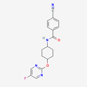molecular formula C18H17FN4O2 B2806296 4-cyano-N-((1r,4r)-4-((5-fluoropyrimidin-2-yl)oxy)cyclohexyl)benzamide CAS No. 2034249-99-3