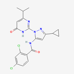 molecular formula C20H19Cl2N5O2 B2806300 2,4-dichloro-N-(3-cyclopropyl-1-(4-isopropyl-6-oxo-1,6-dihydropyrimidin-2-yl)-1H-pyrazol-5-yl)benzamide CAS No. 1207043-73-9