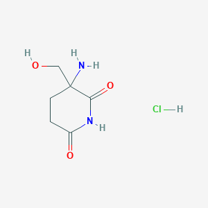 molecular formula C6H11ClN2O3 B2806301 3-氨基-3-(羟甲基)哌啶-2,6-二酮；盐酸 CAS No. 2408958-81-4
