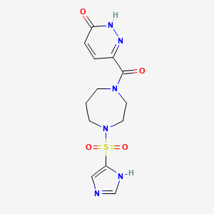 molecular formula C13H16N6O4S B2806308 6-(4-((1H-imidazol-4-yl)sulfonyl)-1,4-diazepane-1-carbonyl)pyridazin-3(2H)-one CAS No. 1903582-85-3