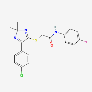 molecular formula C19H17ClFN3OS B2806311 2-((5-(4-氯苯基)-2,2-二甲基-2H-咪唑-4-基)硫)-N-(4-氟苯基)乙酰胺 CAS No. 899906-48-0