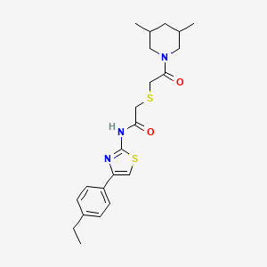 molecular formula C22H29N3O2S2 B2806321 2-((2-(3,5-二甲基哌啶-1-基)-2-氧代乙基)硫)-N-(4-(4-乙基苯基)噻唑-2-基)乙酰胺 CAS No. 681222-54-8
