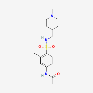 molecular formula C16H25N3O3S B2806325 N-(3-methyl-4-(N-((1-methylpiperidin-4-yl)methyl)sulfamoyl)phenyl)acetamide CAS No. 953141-84-9